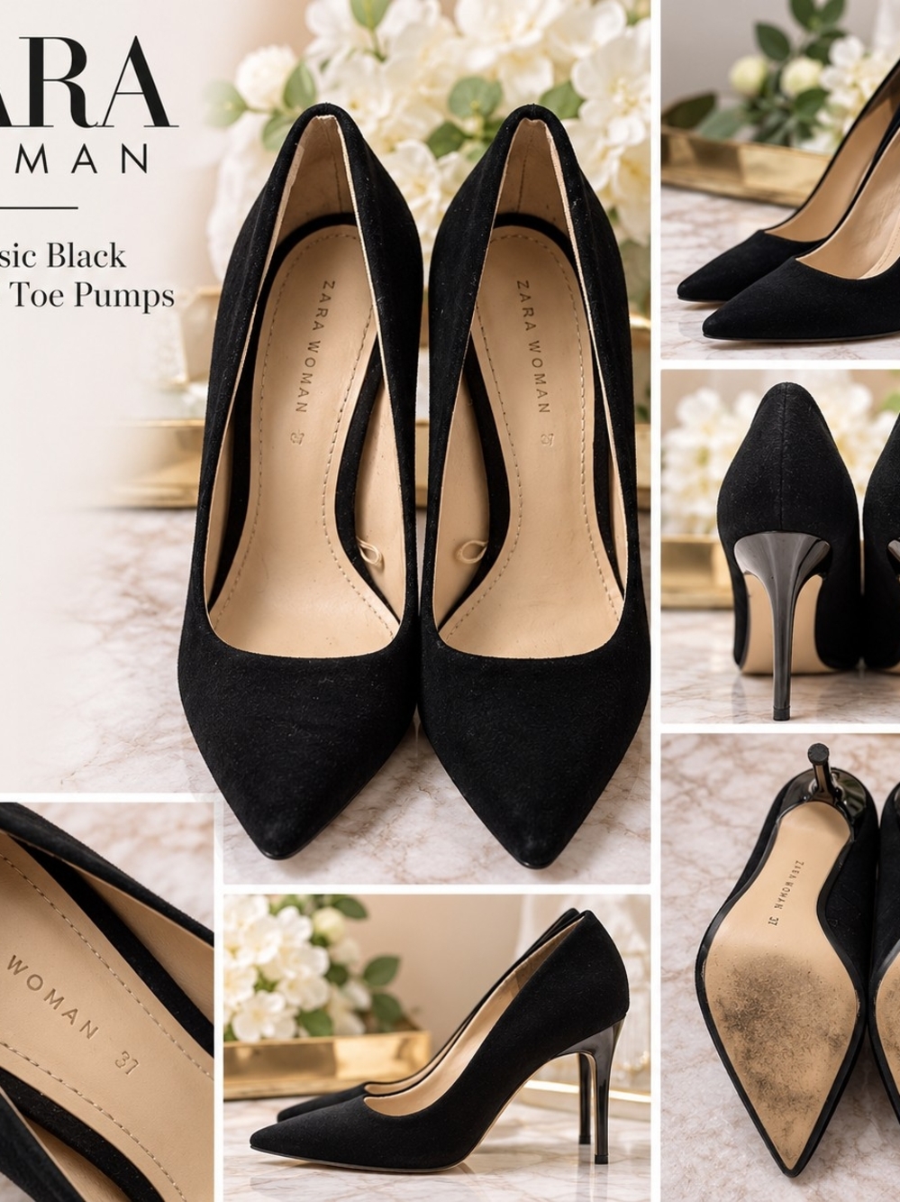 Zara Classic Black Pointed-Toe Pumps